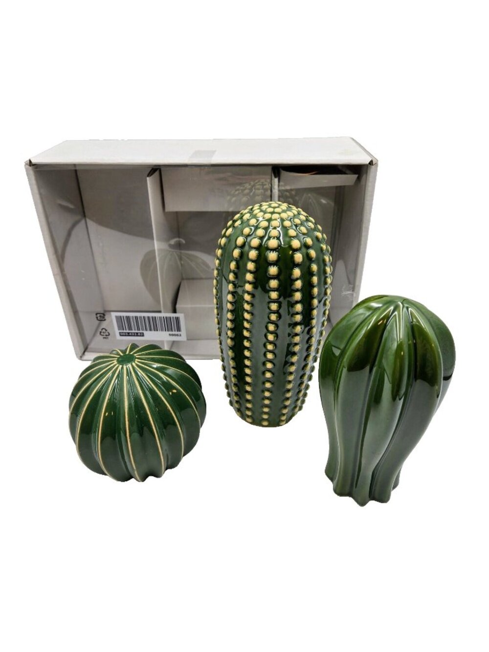 Ikea SJÄLSLIGT SJALSLIGT Set of 3 Ceramic Green Cactus Decoration NIB Read